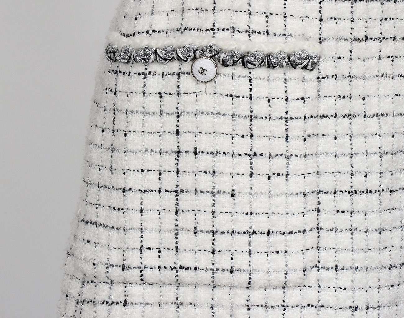 샤넬 트위트 스커트 화이트 실버 블랙 38