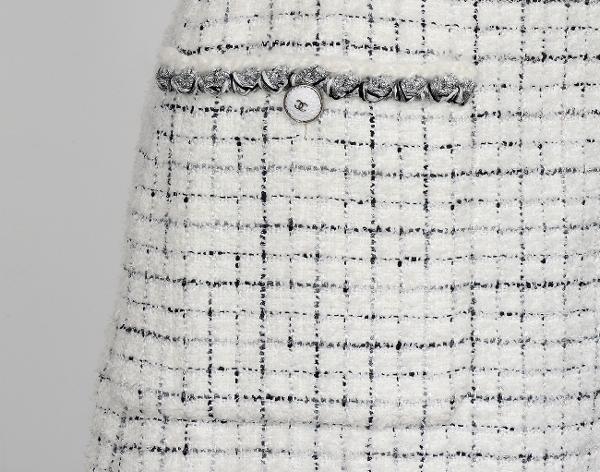 샤넬 트위트 스커트 화이트 실버 블랙 38