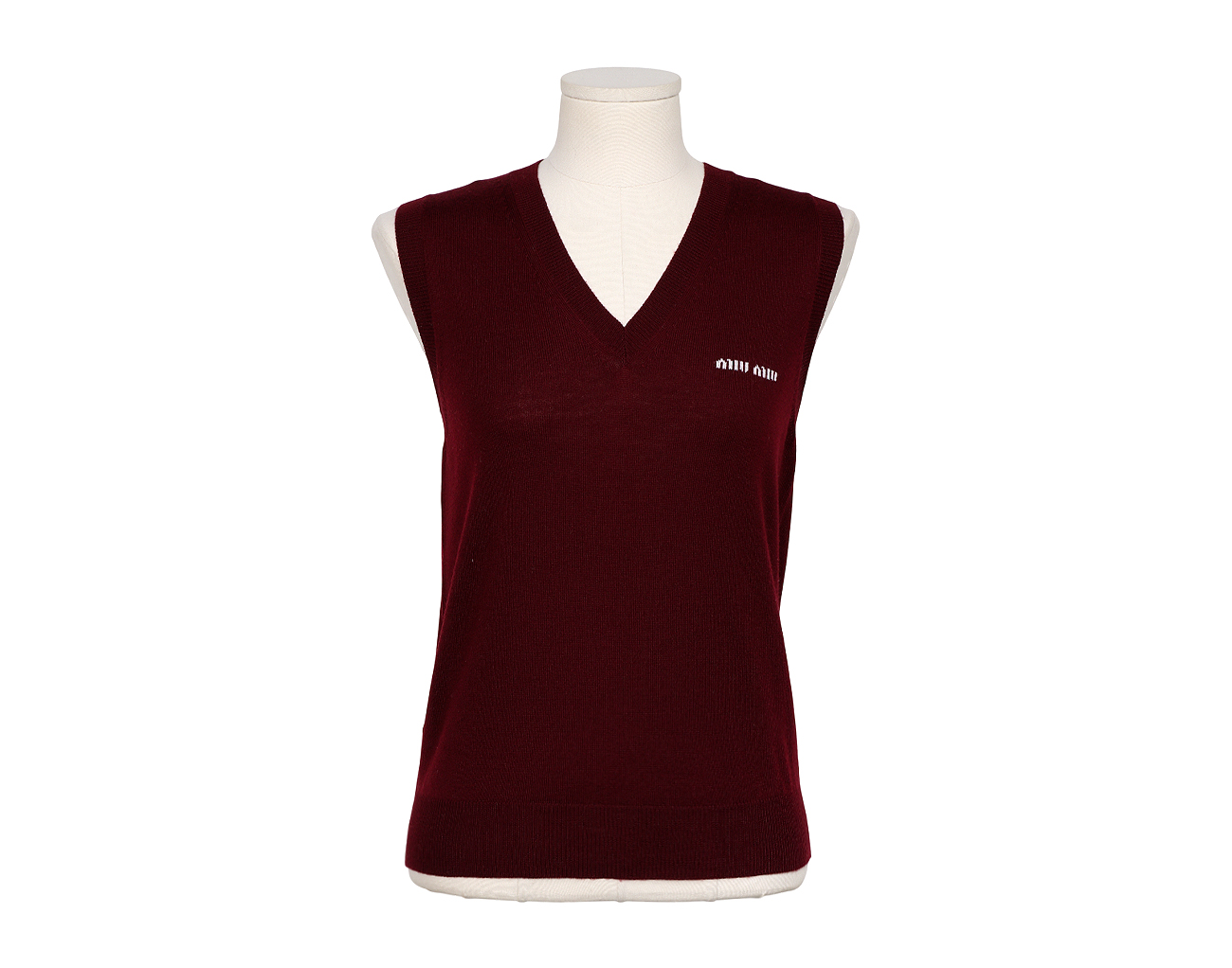 미우미우 울 스웨터 베스트 아마란스 레드 40
