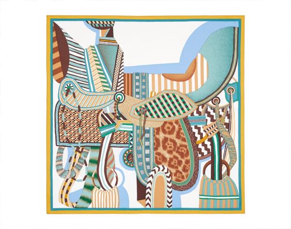 에르메스 까레 스카프 90 라 셀 이마지네르 미엘 베르트 블랑