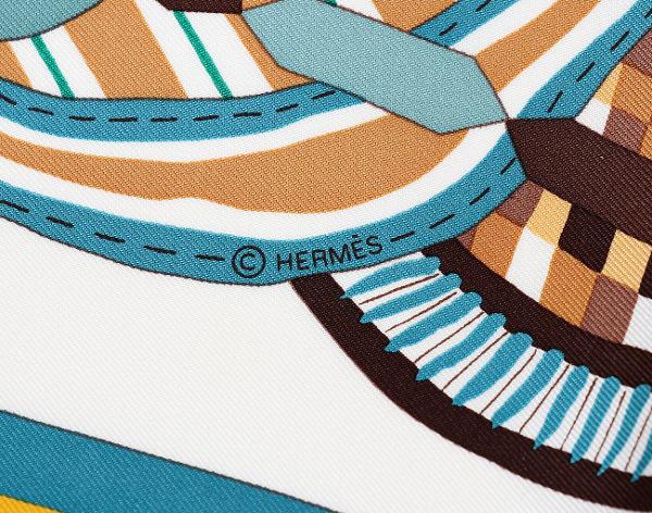 에르메스 까레 스카프 90 라 셀 이마지네르 미엘 베르트 블랑