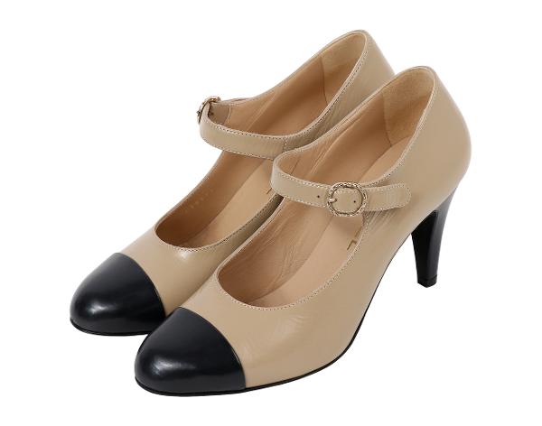 샤넬 앵클 스트랩 오픈 슈즈 베이지 다크 그레이 37C