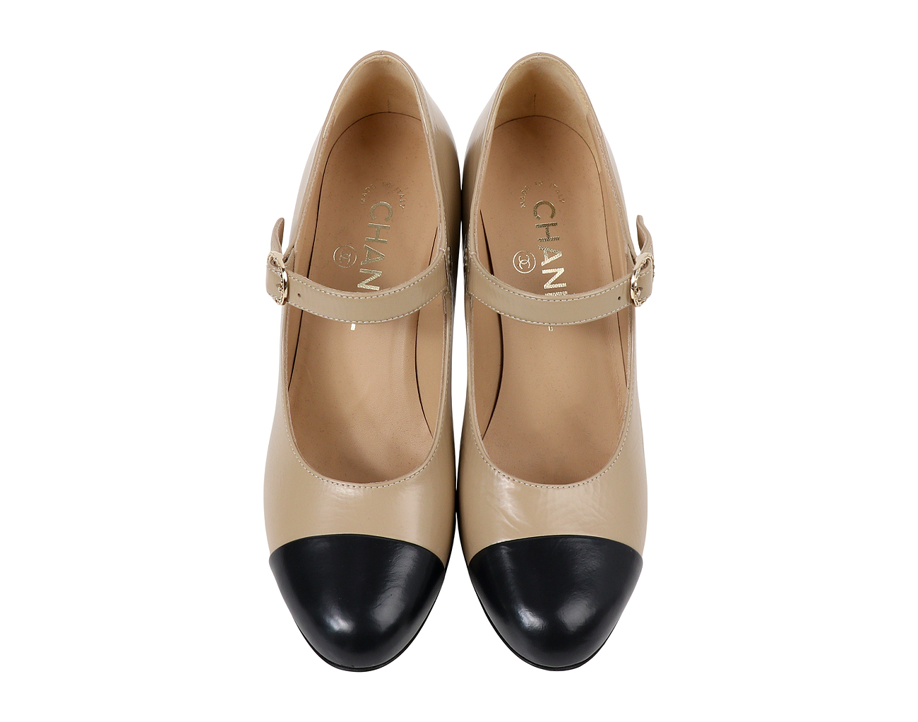 샤넬 앵클 스트랩 오픈 슈즈 베이지 다크 그레이 37C