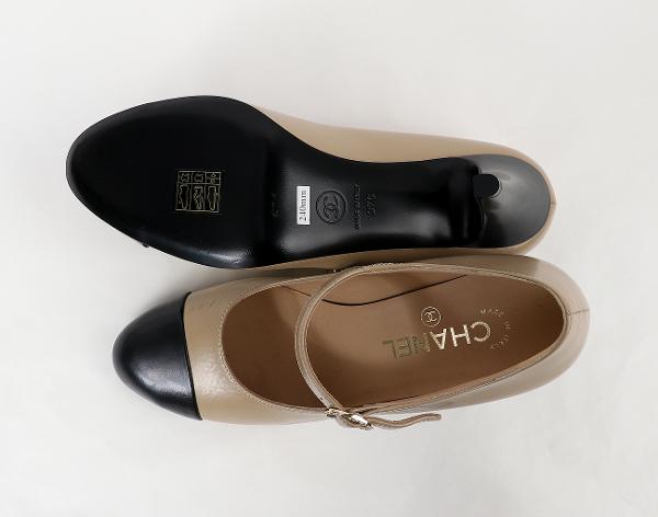 샤넬 앵클 스트랩 오픈 슈즈 베이지 다크 그레이 37C