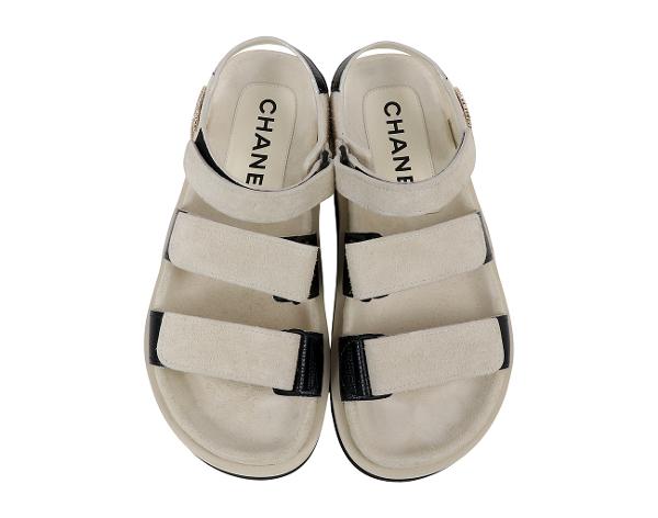 샤넬 CC 벨크로 샌들 아이보리 블랙 38C