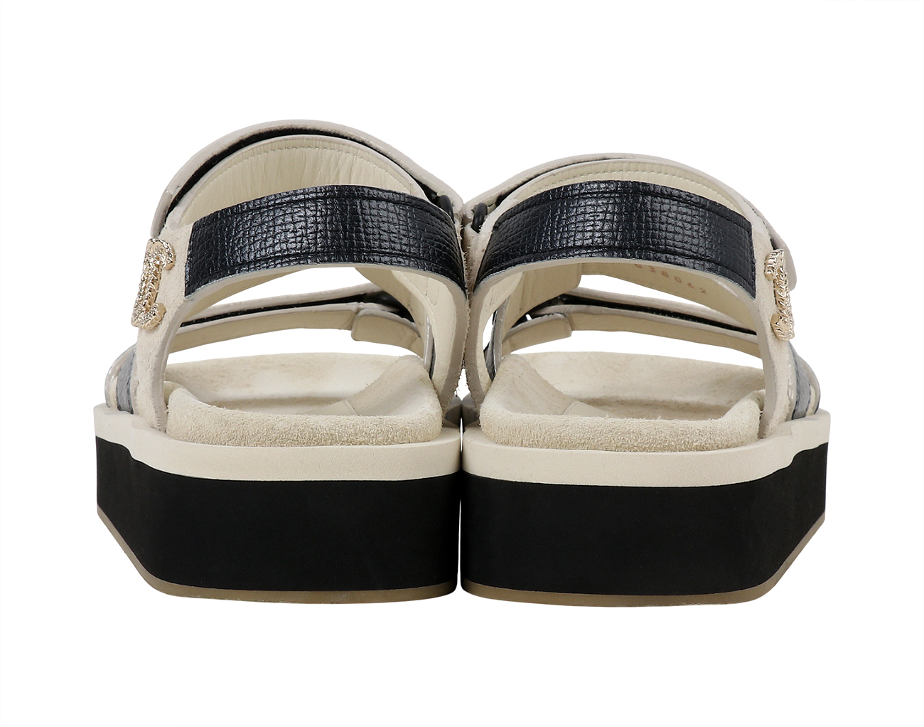 샤넬 CC 벨크로 샌들 아이보리 블랙 38C