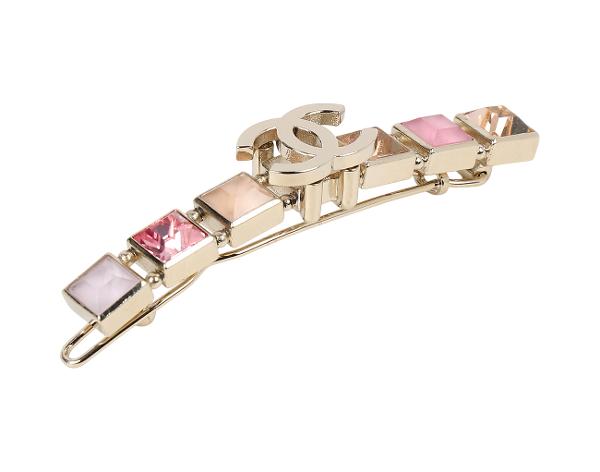 샤넬 CC 스트라스 헤어 클립 샴페인골드