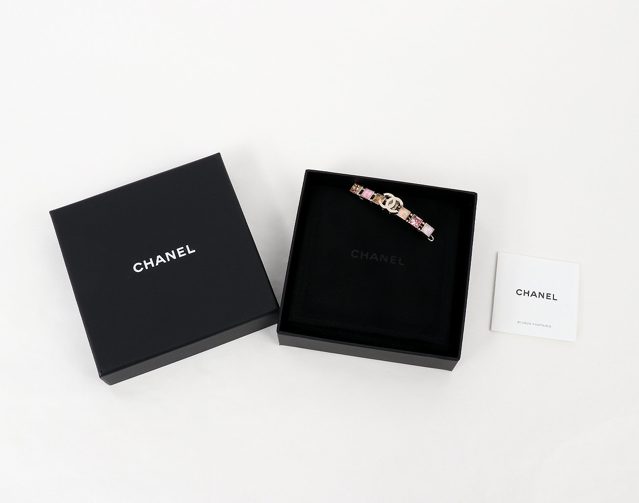 샤넬 CC 스트라스 헤어 클립 샴페인골드