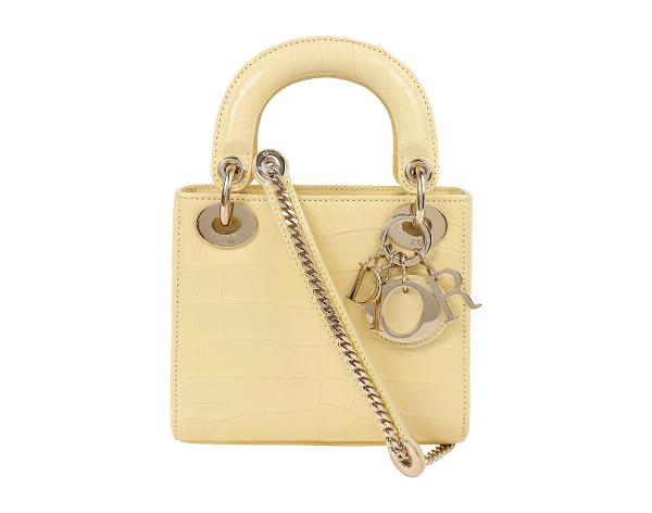디올 레이디 디올 미니 엘리게이터 페일 옐로우 페일골드