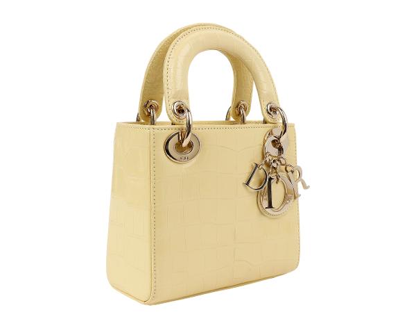 디올 레이디 디올 미니 엘리게이터 페일 옐로우 페일골드