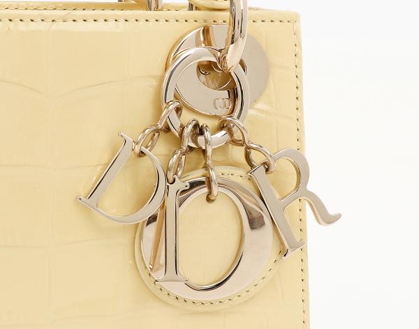 디올 레이디 디올 미니 엘리게이터 페일 옐로우 페일골드