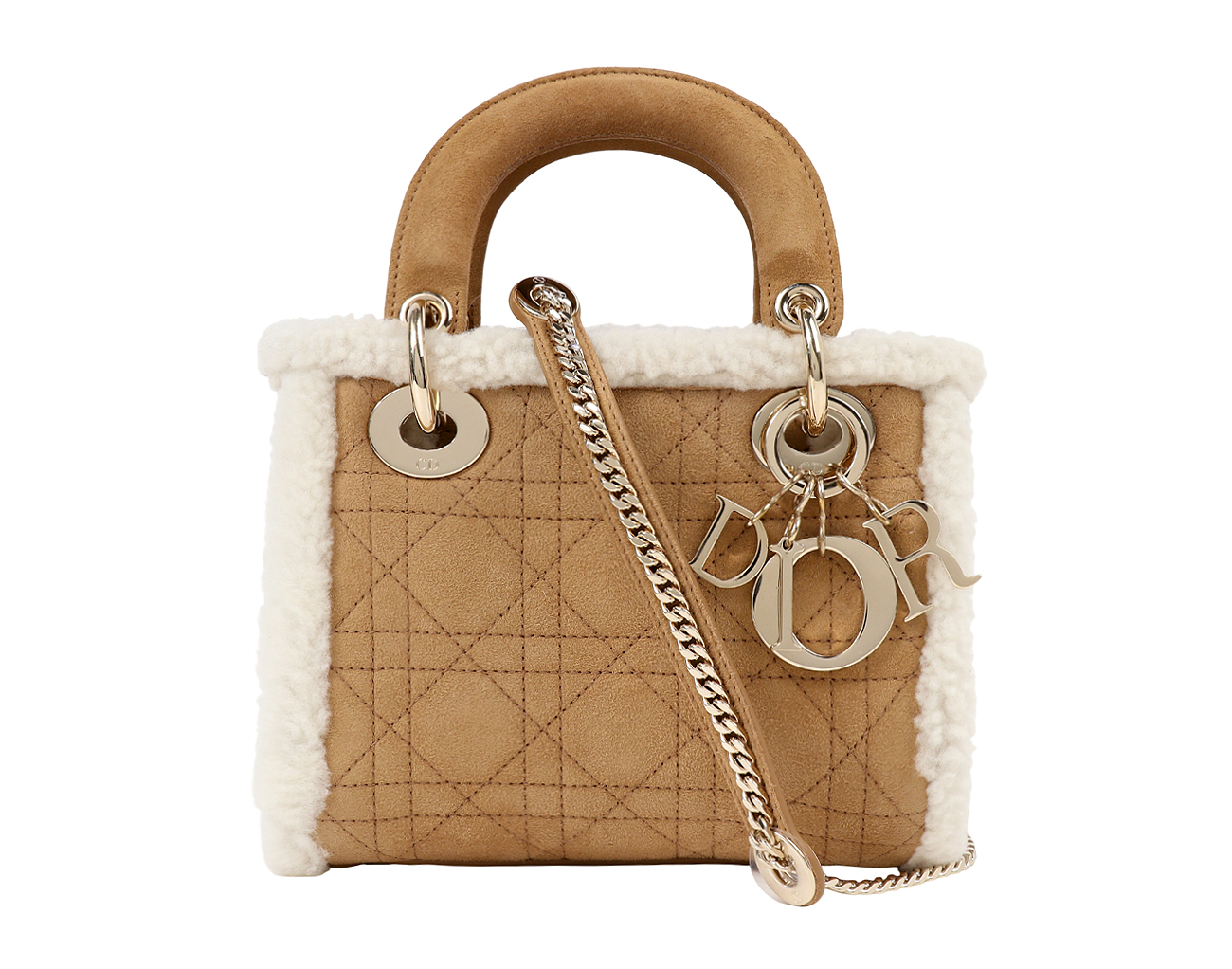 디올 레이디 디올 미니 시어링 베이지 에크루 페일골드