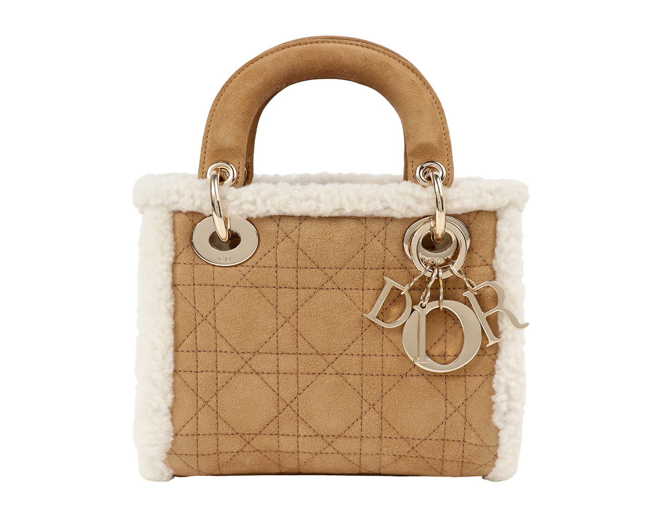 디올 레이디 디올 미니 시어링 베이지 에크루 페일골드