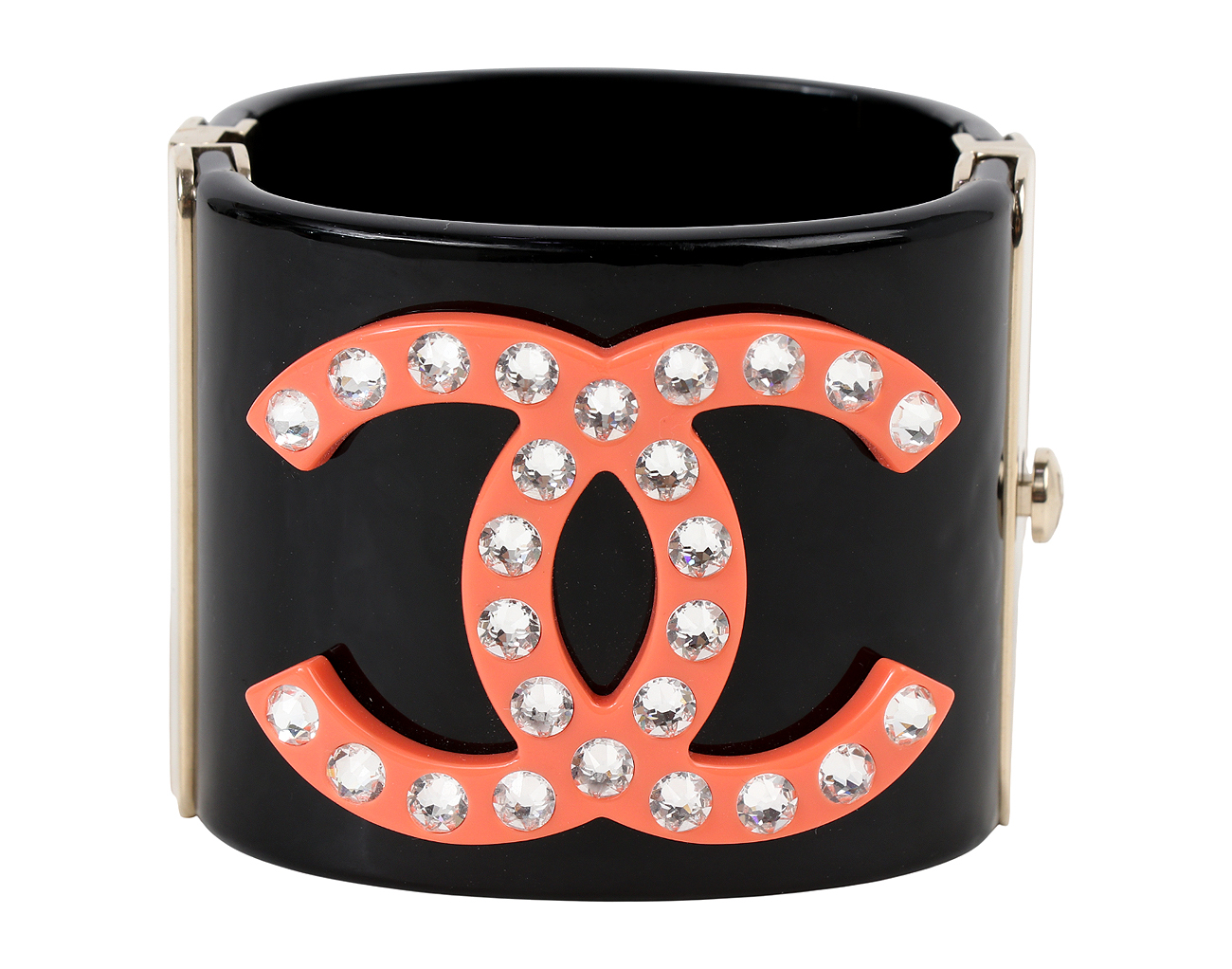 샤넬 크리스탈 CC 커프 브레이슬릿 블랙 오렌지