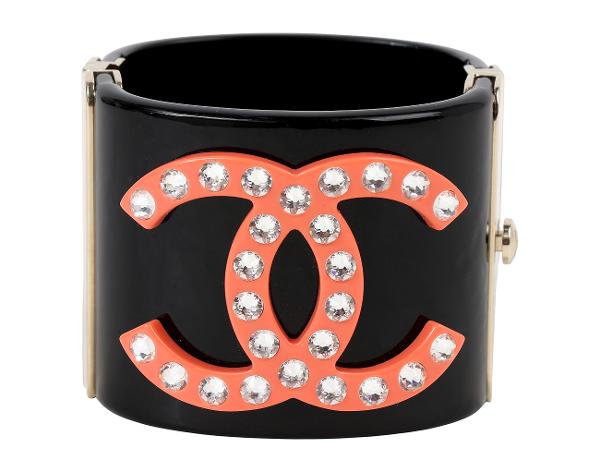 샤넬 크리스탈 CC 커프 브레이슬릿 블랙 오렌지