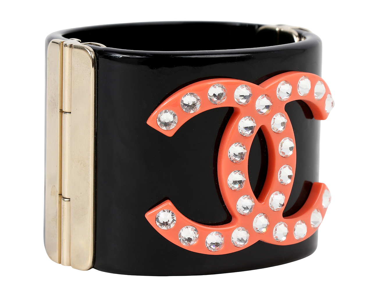 샤넬 크리스탈 CC 커프 브레이슬릿 블랙 오렌지