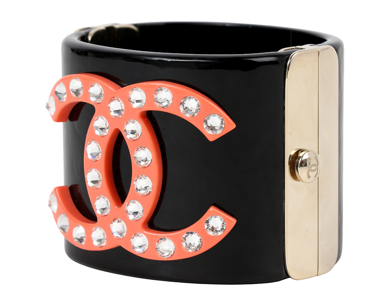 샤넬 크리스탈 CC 커프 브레이슬릿 블랙 오렌지