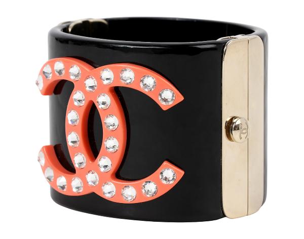 샤넬 크리스탈 CC 커프 브레이슬릿 블랙 오렌지