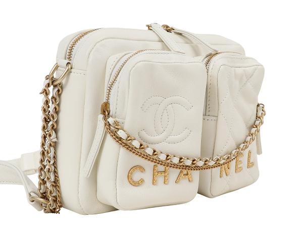 샤넬 더블 포켓 카메라 케이스 스몰 화이트 빈티지 금장