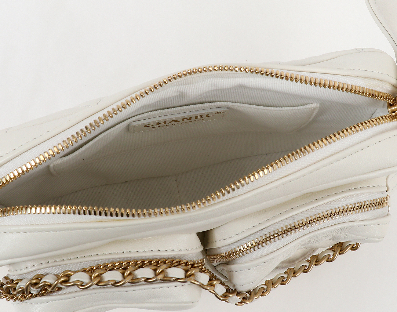 샤넬 더블 포켓 카메라 케이스 스몰 화이트 빈티지 금장