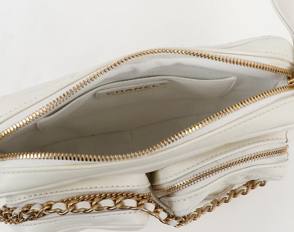 샤넬 더블 포켓 카메라 케이스 스몰 화이트 빈티지 금장