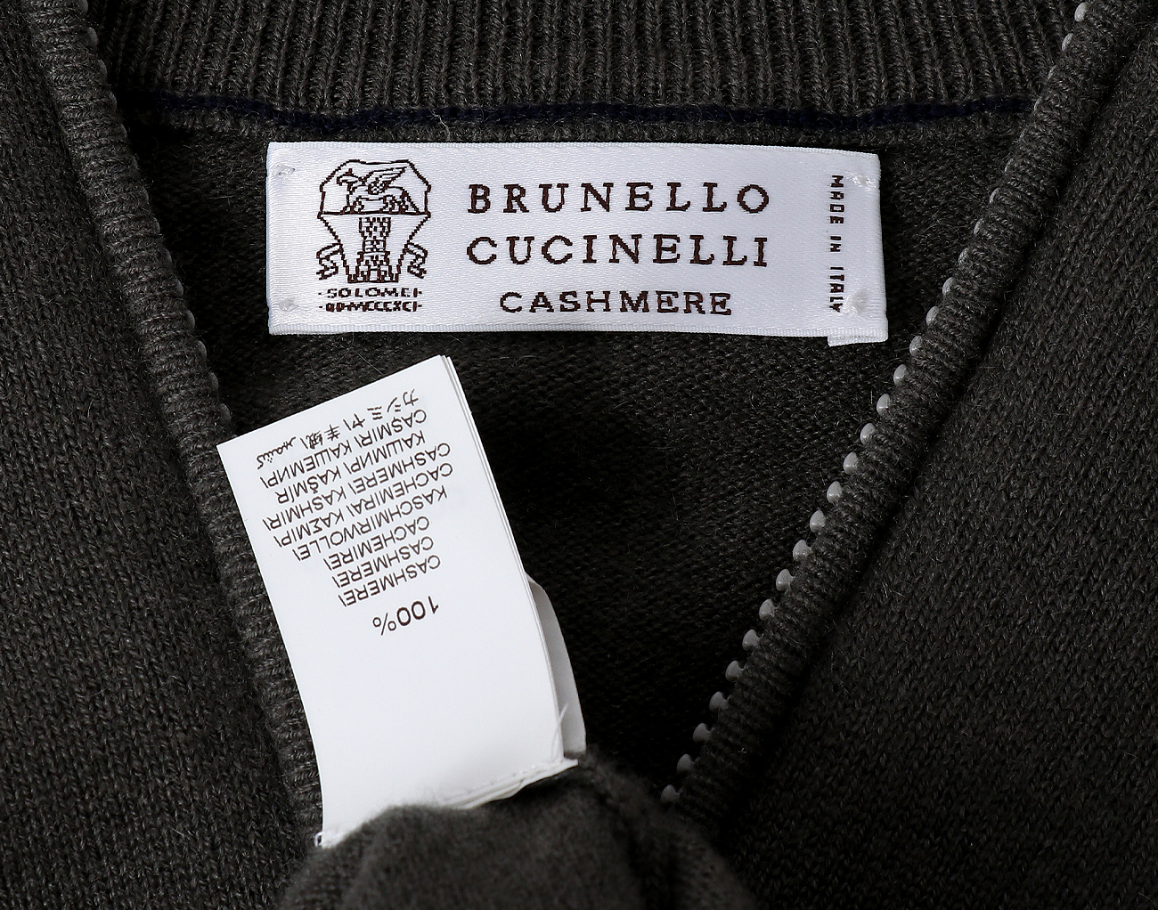 브루넬로 쿠치넬리 캐시미어 하프집업 니트 카키 50