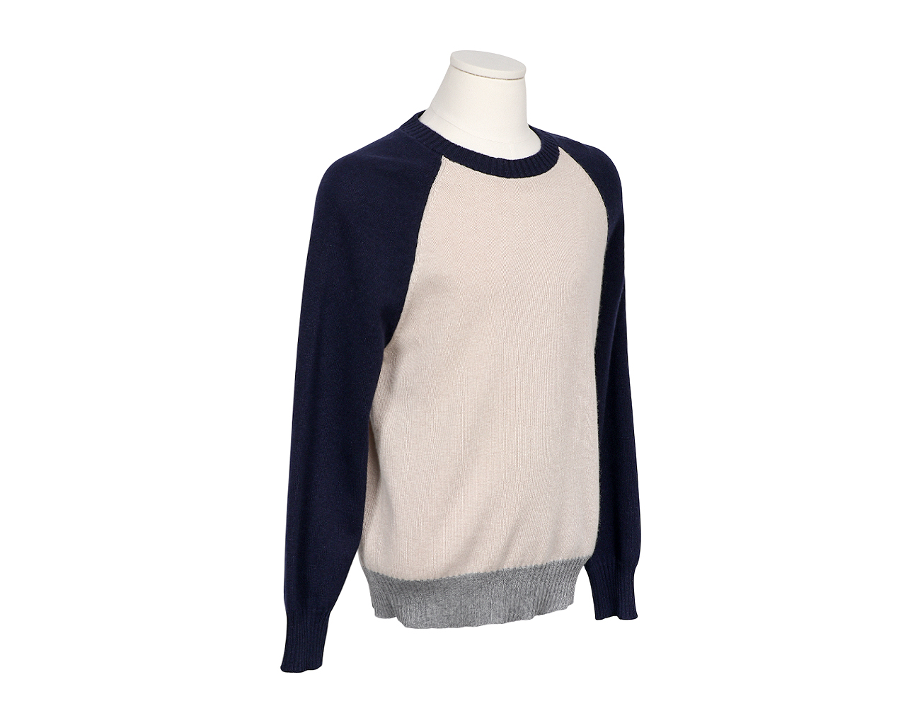 브루넬로 쿠치넬리 컬러블럭 크루넥 니트 베이지 네이비 그레이 48