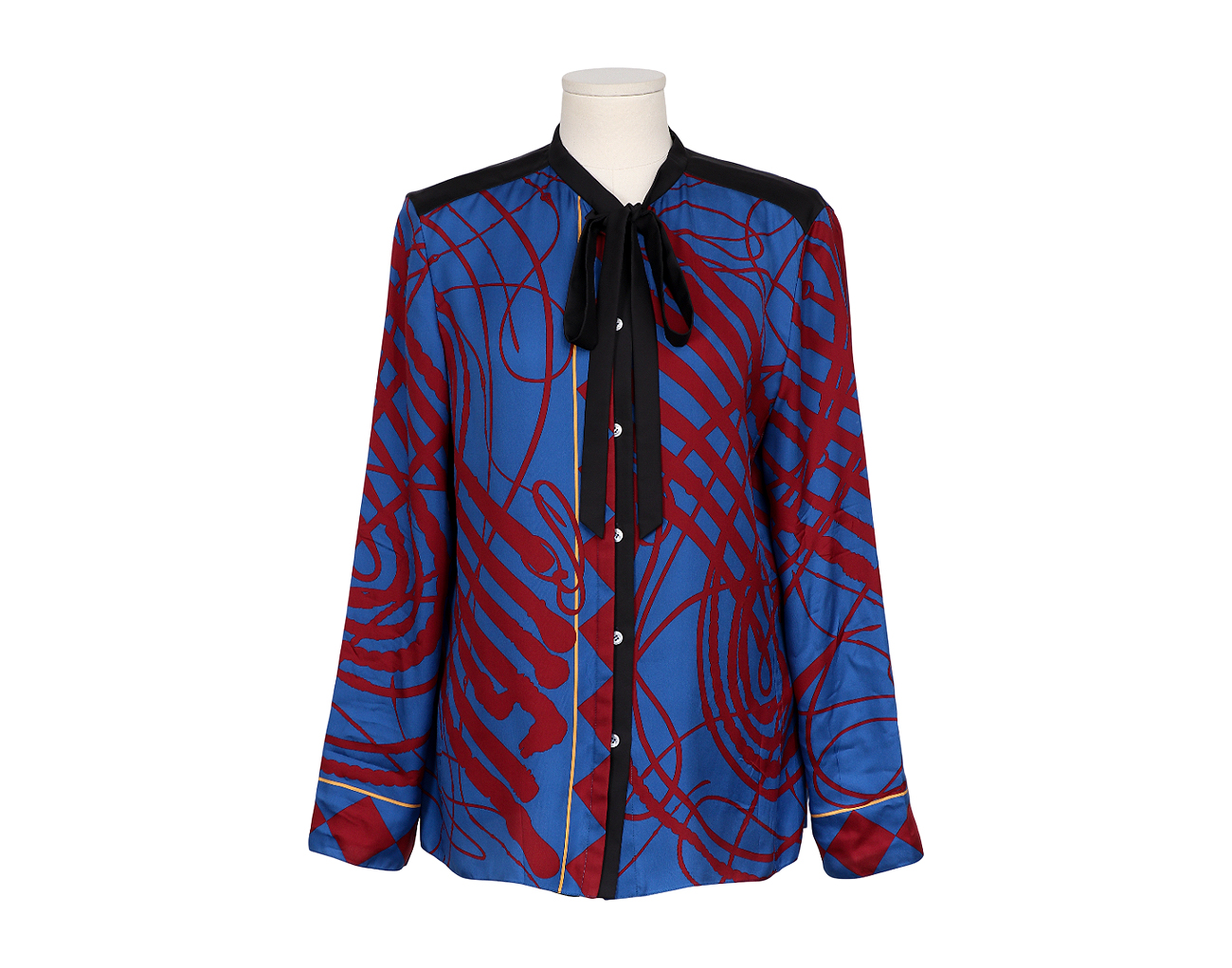 에르메스 리본 블라우스 블루 루즈 38