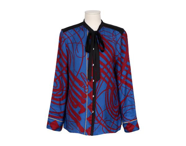 에르메스 리본 블라우스 블루 루즈 38