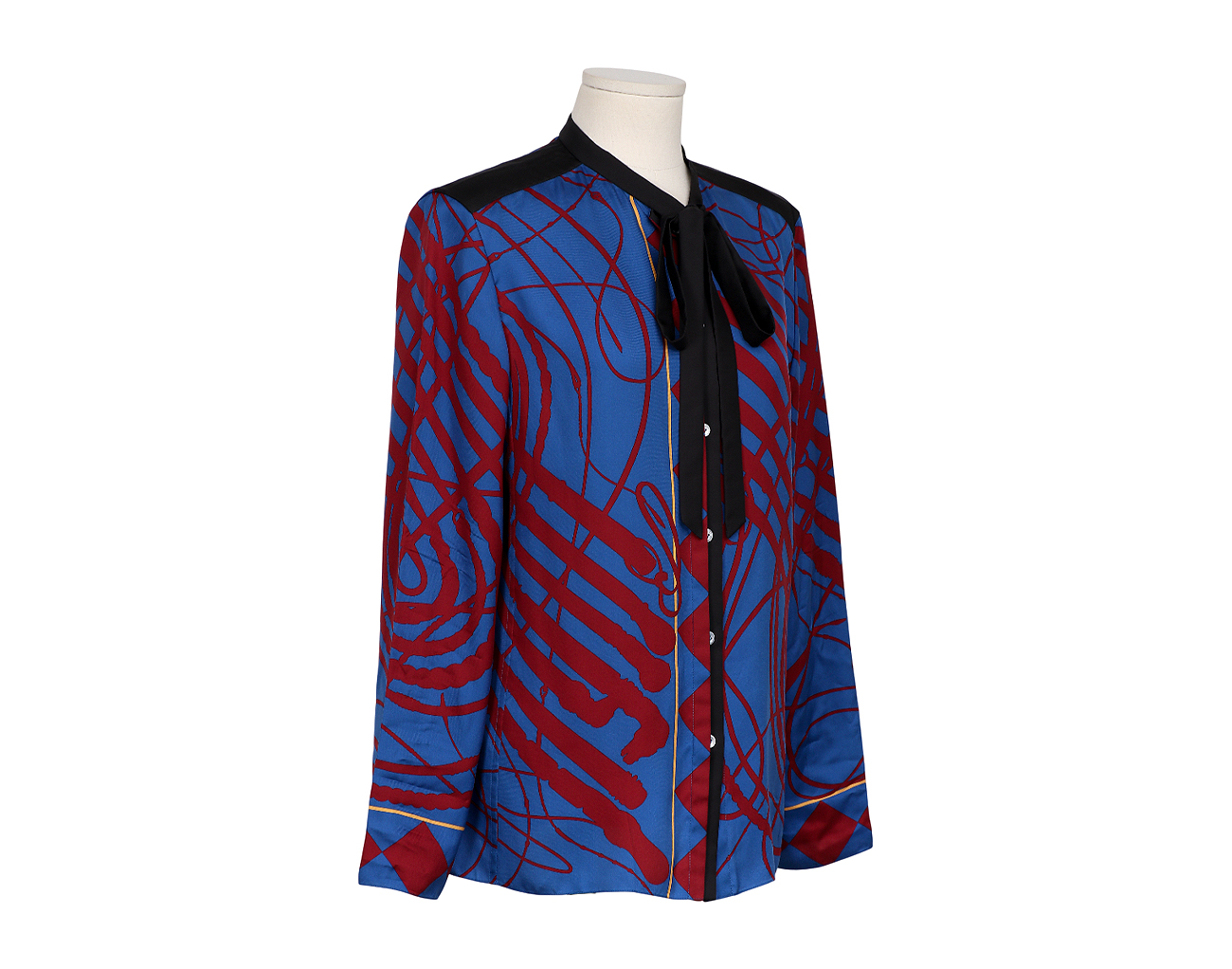 에르메스 리본 블라우스 블루 루즈 38