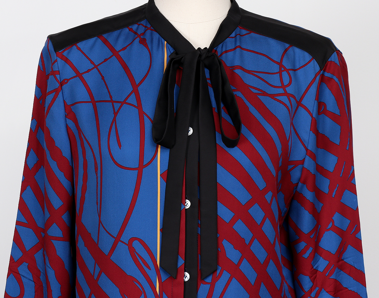 에르메스 리본 블라우스 블루 루즈 38