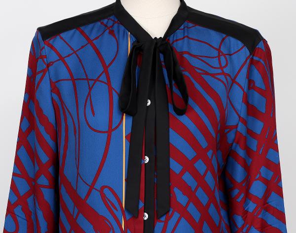 에르메스 리본 블라우스 블루 루즈 38