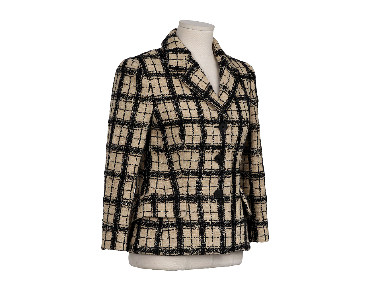 디올 체크 블레이저 재킷 베이지 블랙 36
