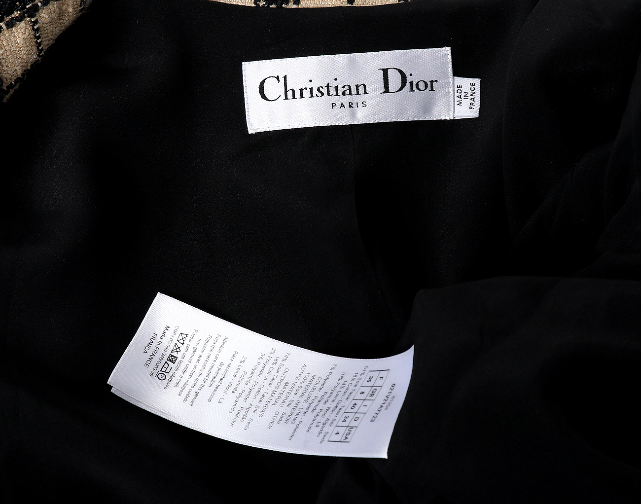 디올 체크 블레이저 재킷 베이지 블랙 36