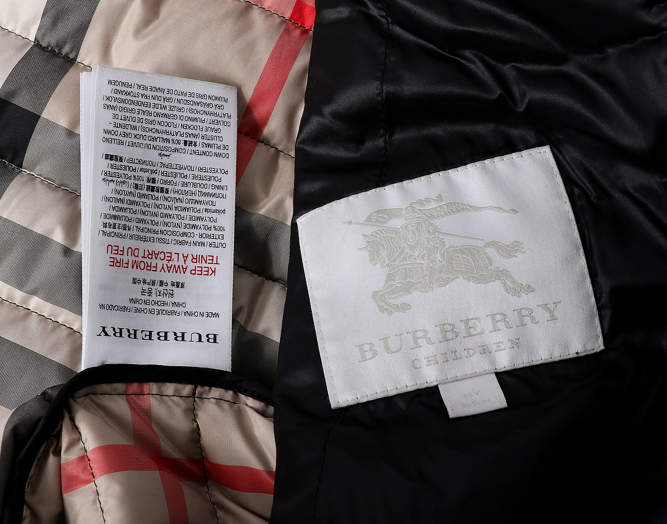 버버리 칠드런 퀼팅 다운 재킷 블랙 14Y