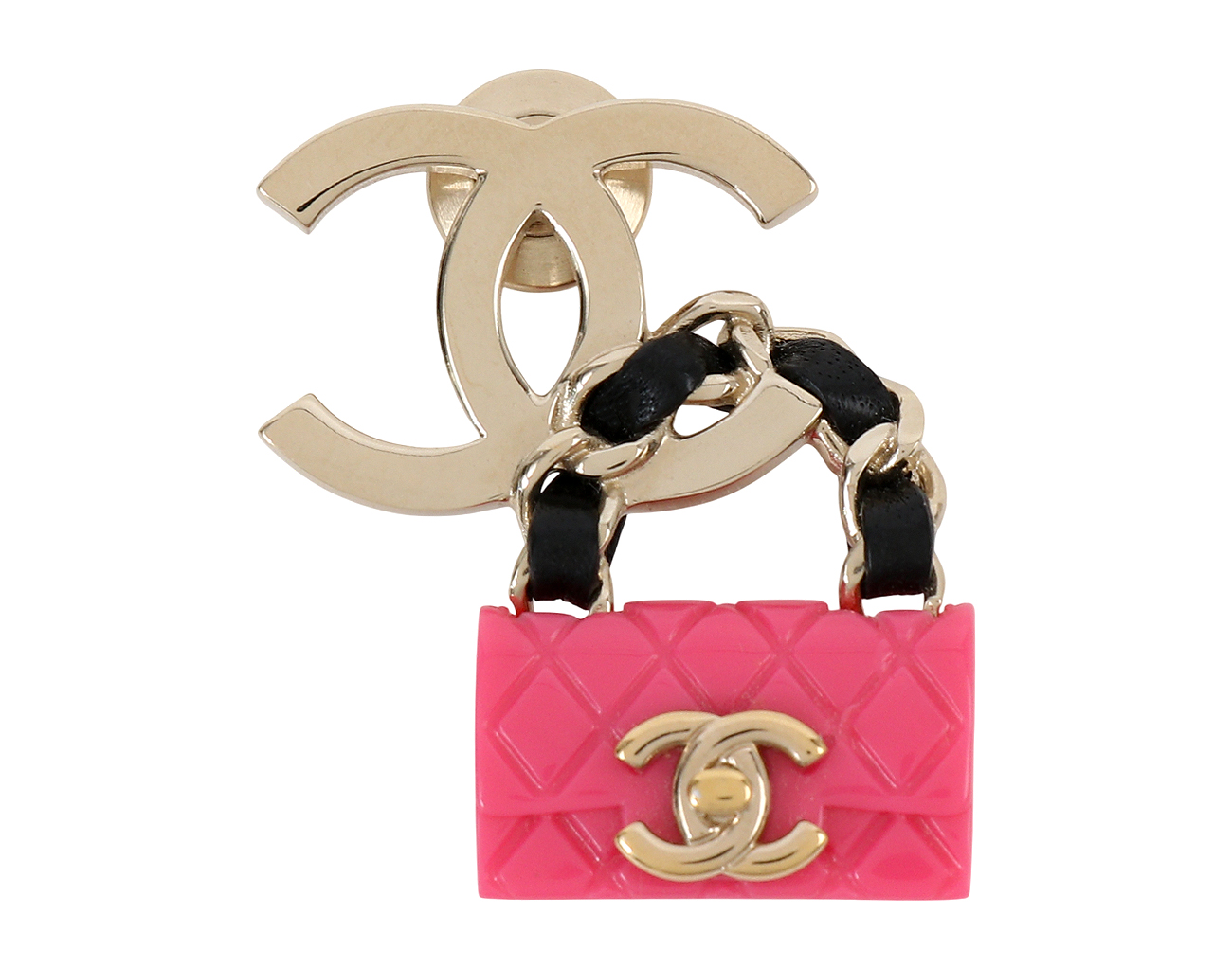 샤넬 클래식백 CC 브로치 핑크 샴페인골드