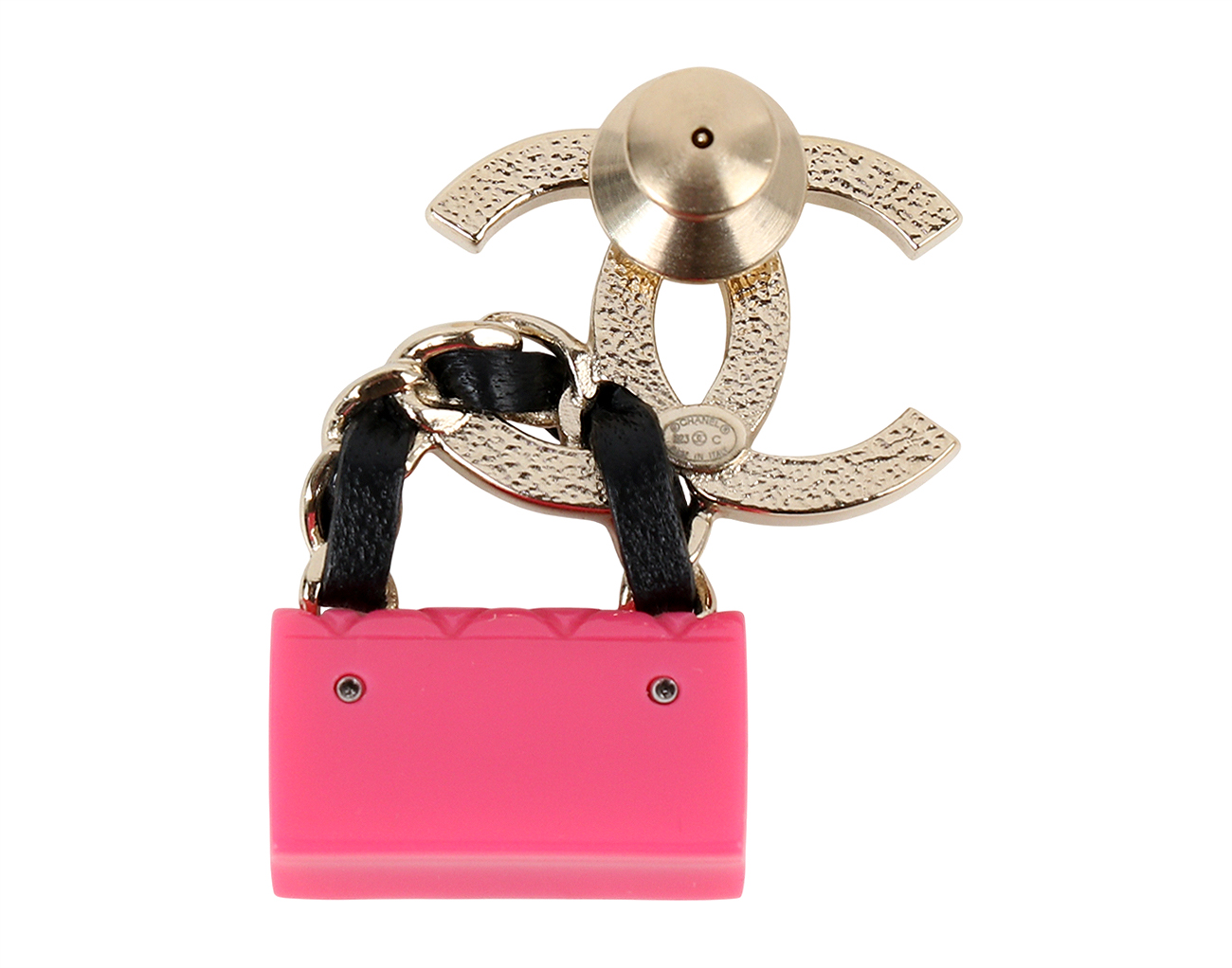 샤넬 클래식백 CC 브로치 핑크 샴페인골드