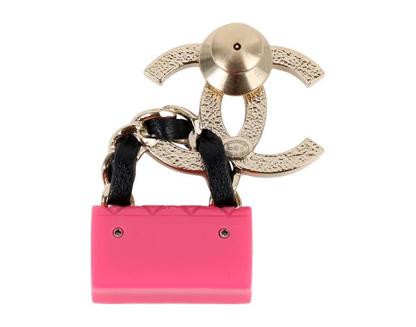 샤넬 클래식백 CC 브로치 핑크 샴페인골드