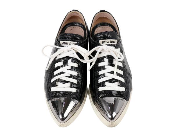 미우미우 메탈 토 스니커즈 블랙 실버 35 1/2
