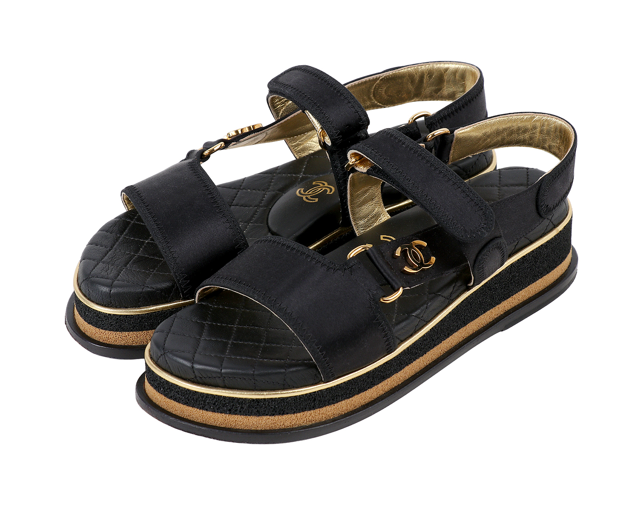 샤넬 CC 플랫폼 샌들 블랙 골드 36C