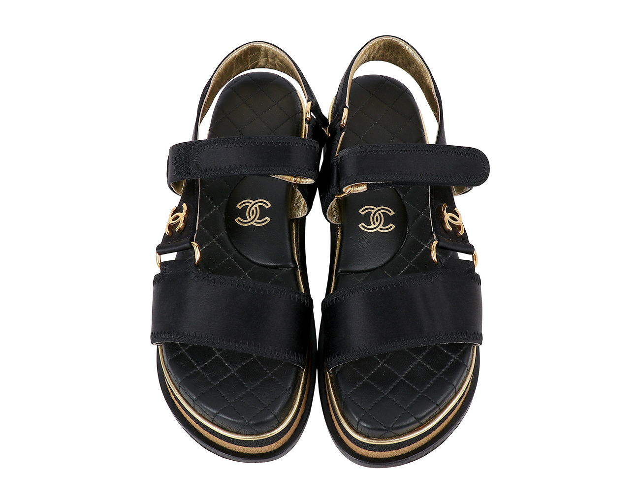 샤넬 CC 플랫폼 샌들 블랙 골드 36C