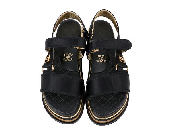 샤넬 CC 플랫폼 샌들 블랙 골드 36C