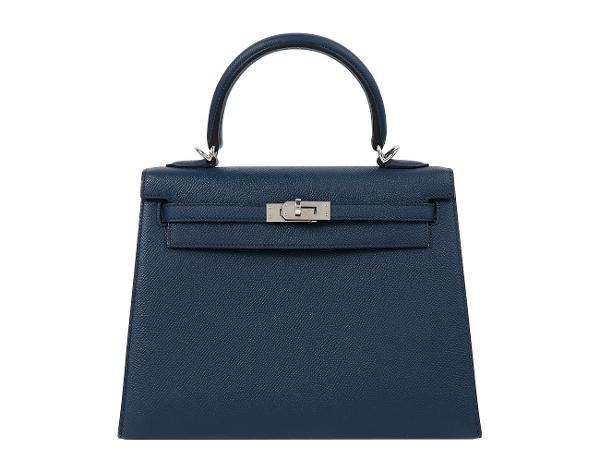 에르메스 셀리에 켈리 25 블루 드 프뤼스 은장 B