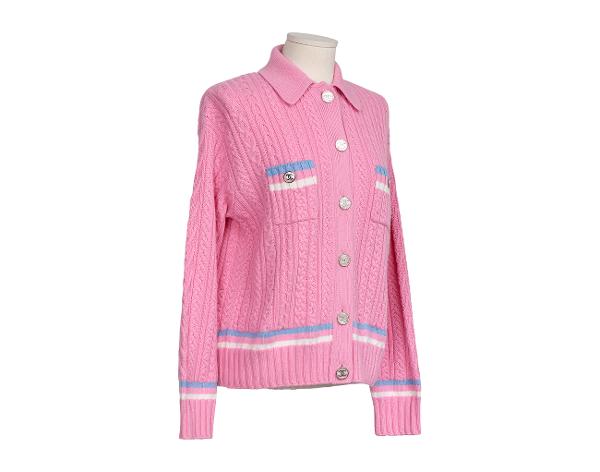 샤넬 캐시미어 더블 포켓 재킷 핑크 에크루 블루 36