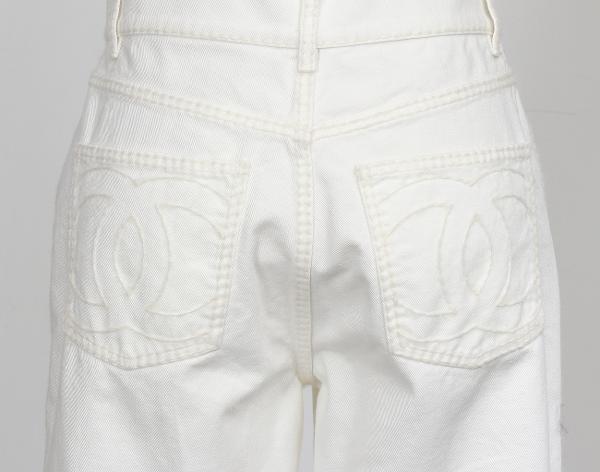 샤넬 로고 백포켓 데님 팬츠 화이트 34