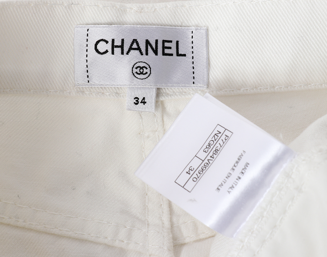 샤넬 로고 백포켓 데님 팬츠 화이트 34