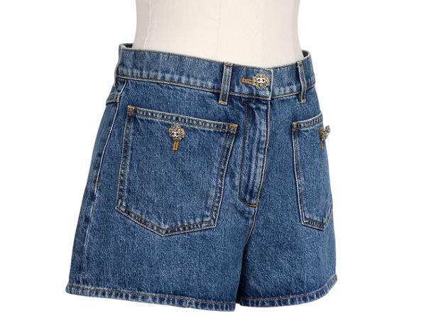 샤넬 젬버튼 투포켓 데님 쇼츠 블루 36