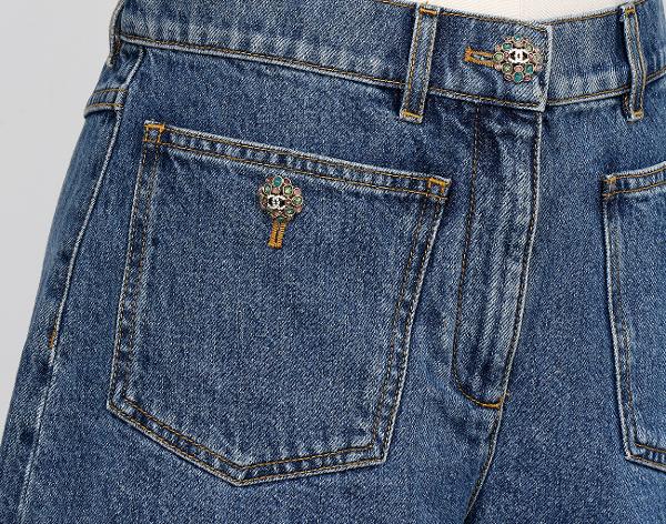 샤넬 젬버튼 투포켓 데님 쇼츠 블루 36