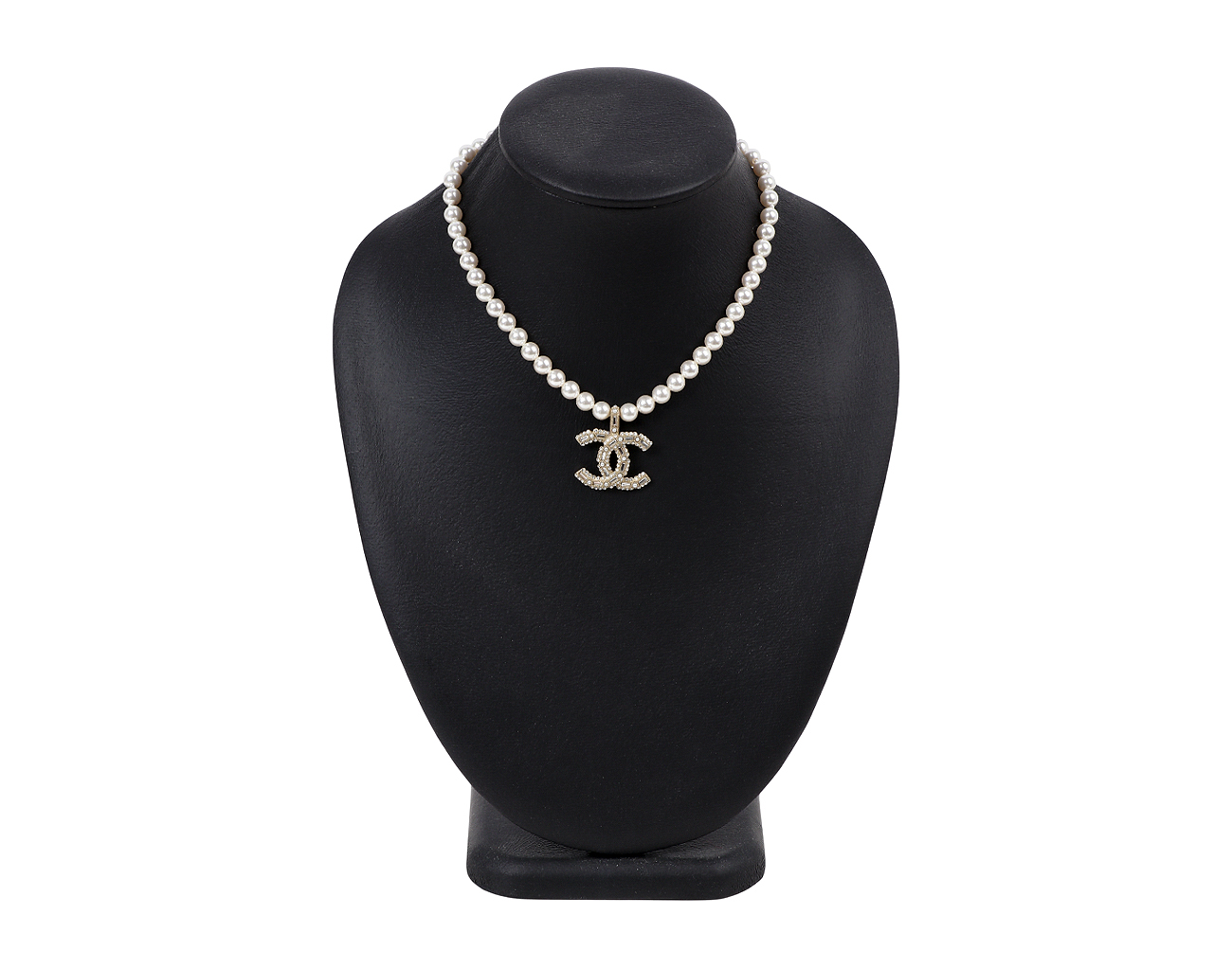 샤넬 스트라스 CC 펄 네크리스 샴페인골드