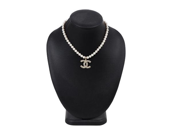 샤넬 스트라스 CC 펄 네크리스 샴페인골드